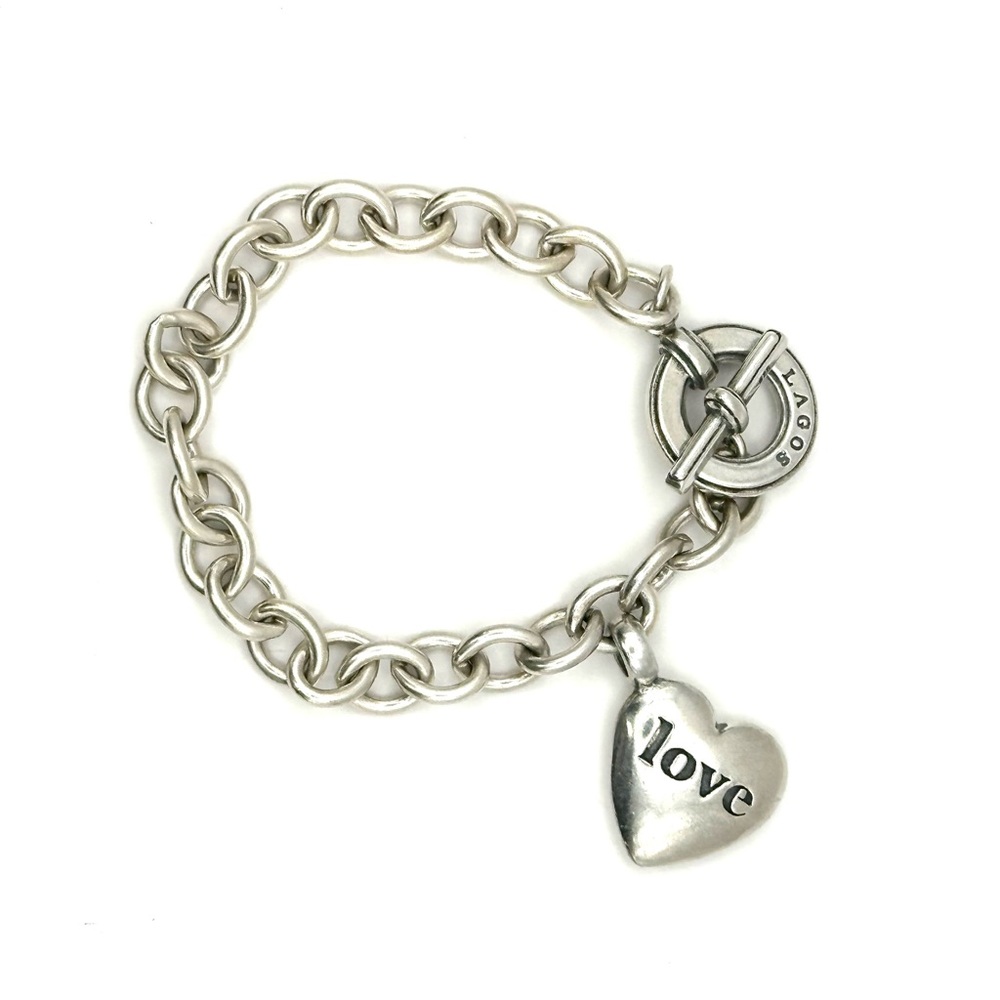 Lagos Silver Heart Love / Hate Charm Bracelet RARE - Picture 1 of 8
